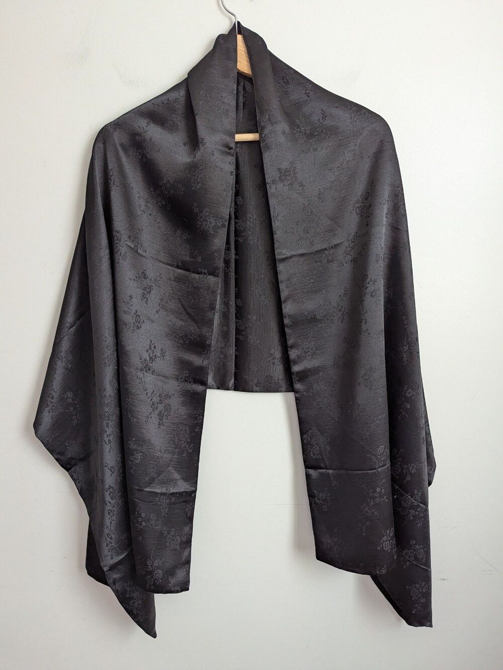 Vintage Black Satin Shawl Wrap Cape Opera Theater Elegant Evening Large Wide 90s